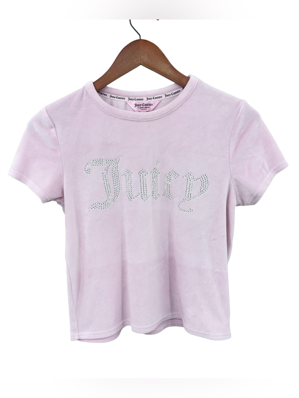 JUICY COUTURE Velour Shirt Short Sleeve Crop Top Spell Out Sleepwear